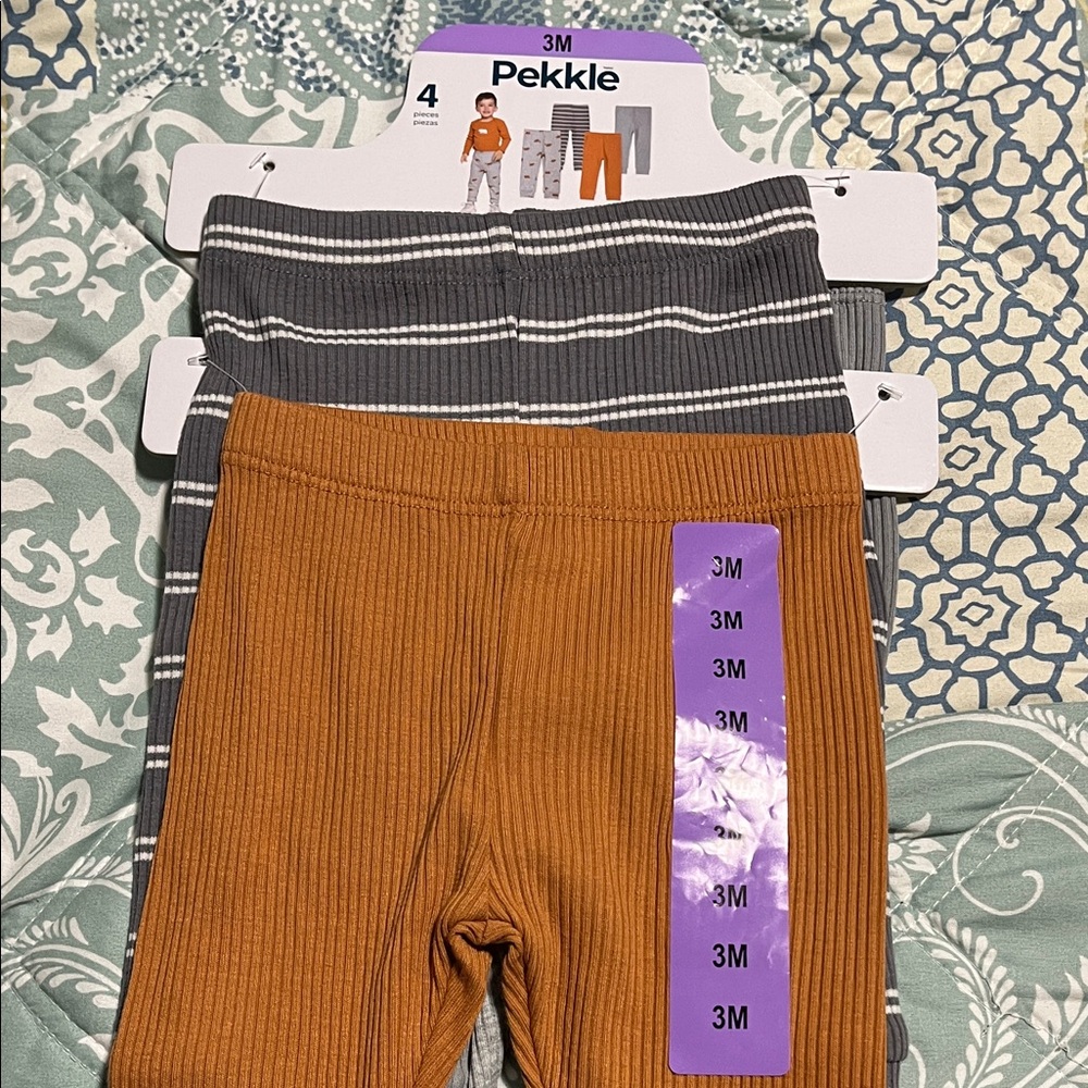Pekkles Kids Ribbed Leggings - Brown and Gray